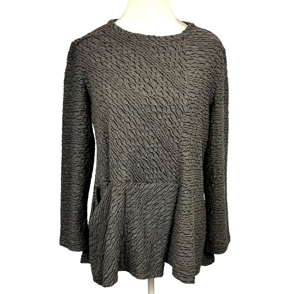 IC By Connie K Shirt Gray Swing Flowy Tunic Top Long Sleeve Womens Size Medium